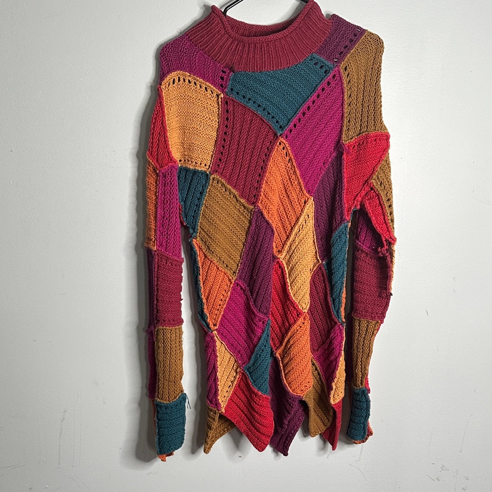 Multicolor Patchwork Turtleneck Sweater - image 1